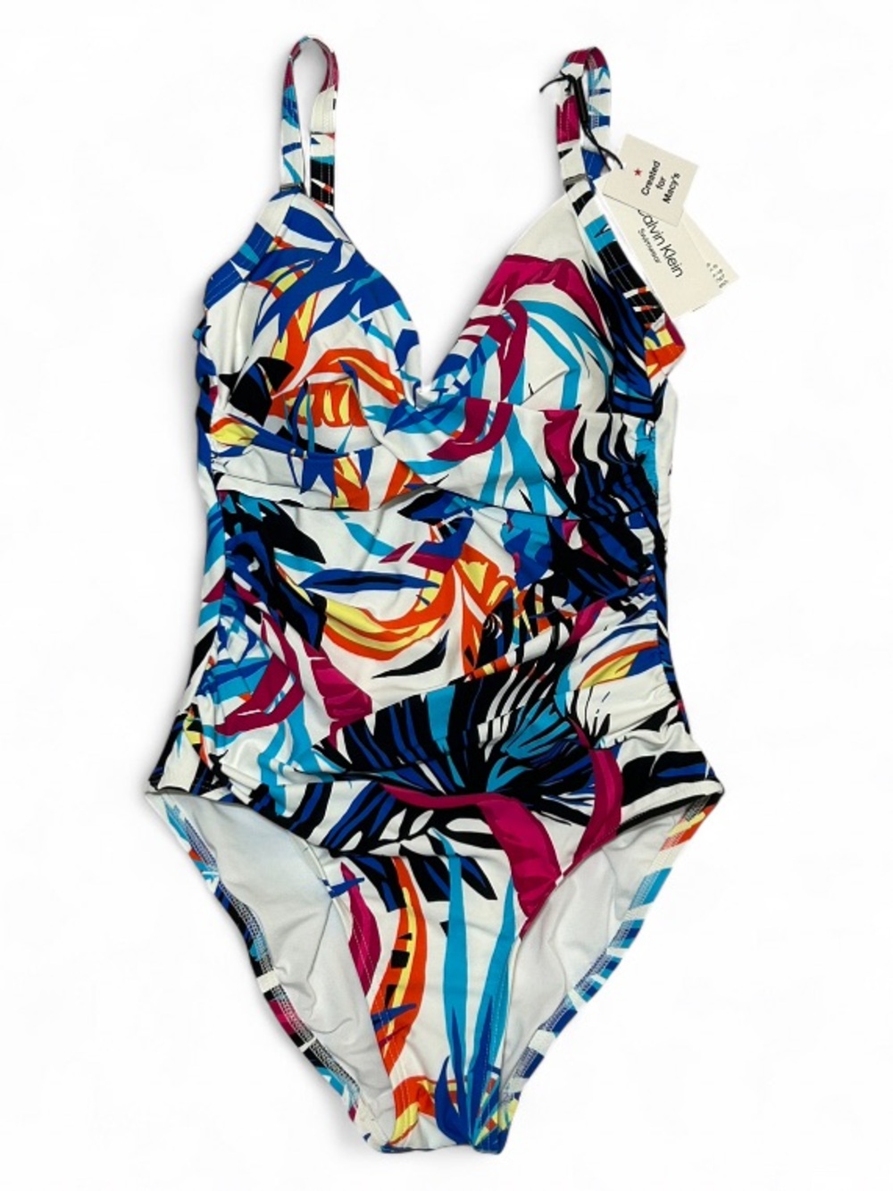 Calvin Klein Tropical Rainforest Twist-Front One-Piece, tummy-control, size 8